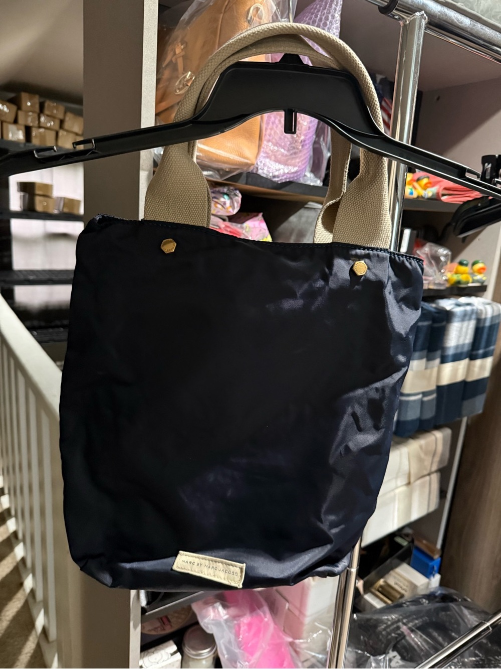Marc by Marc Jacobs Navy Graphic Tote Bag with Beige Handles - Picture 2 of 8